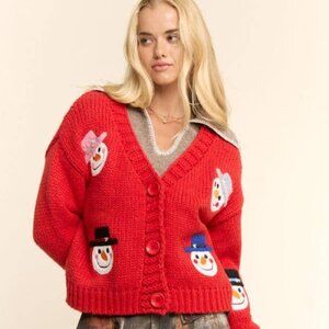 Davi & Dani Red Snowman Cardigan